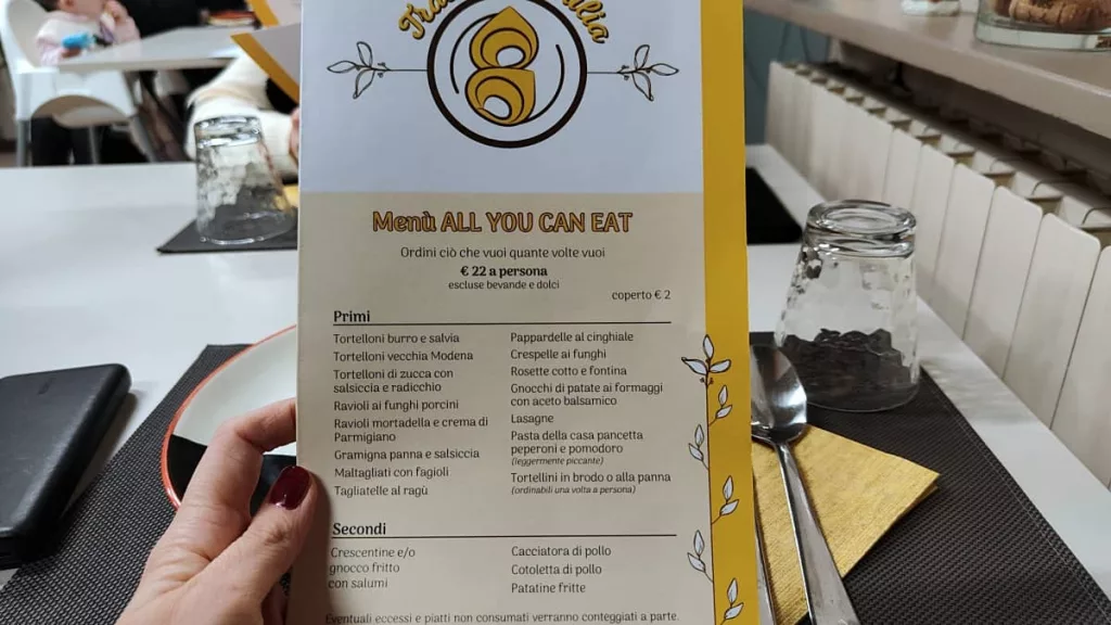 Menù Trattoria Emilia all you can eat